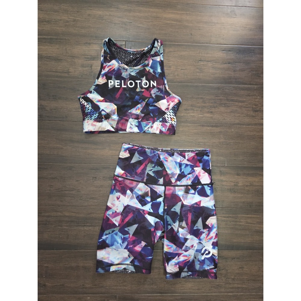 Peloton X WITH Jewels In Space Sports Bra &‎ Reversible Biker Shorts Small